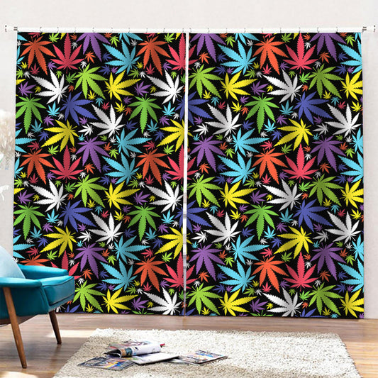Colorful Weed Leaf Pattern Print Pencil Pleat Curtains