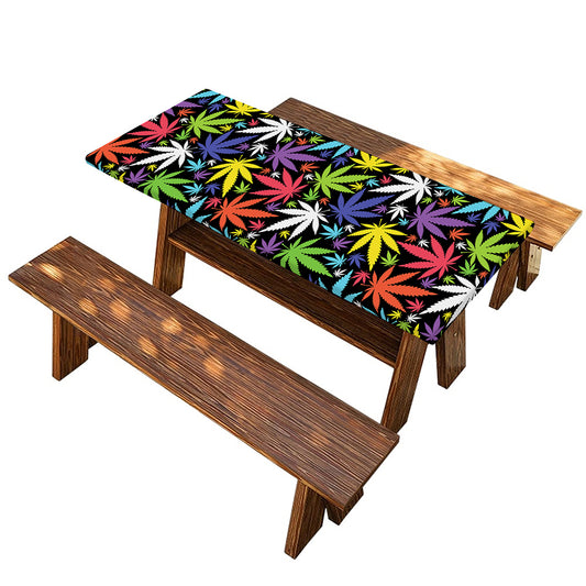 Colorful Weed Leaf Pattern Print Picnic Table Cover