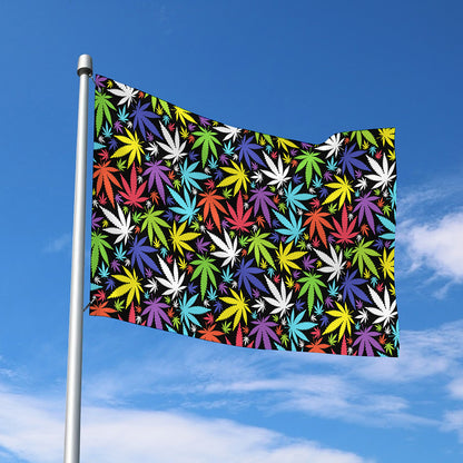 Colorful Weed Leaf Pattern Print Polyester Flag