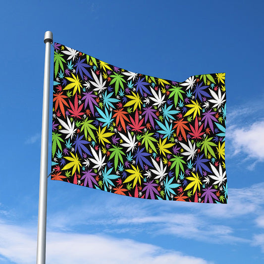 Colorful Weed Leaf Pattern Print Polyester Flag