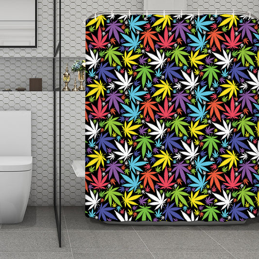 Colorful Weed Leaf Pattern Print Polyester Shower Curtain