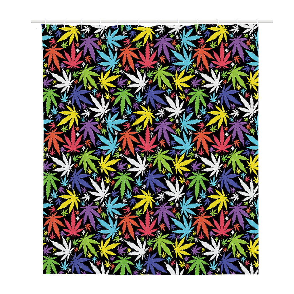 Colorful Weed Leaf Pattern Print Polyester Shower Curtain