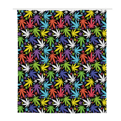Colorful Weed Leaf Pattern Print Polyester Shower Curtain