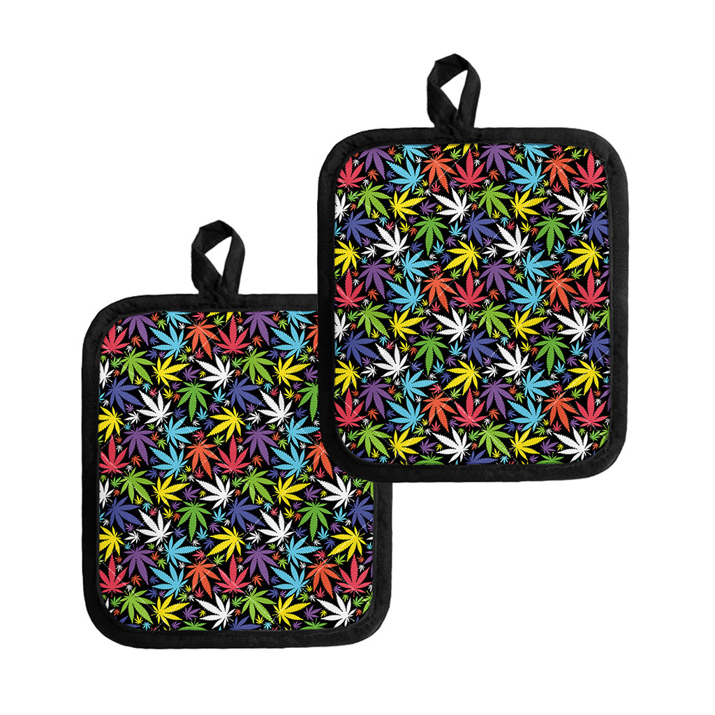 Colorful Weed Leaf Pattern Print Pot Holders