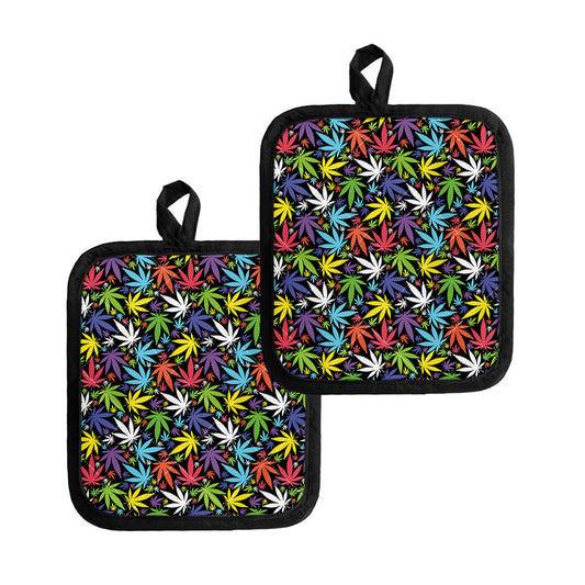 Colorful Weed Leaf Pattern Print Pot Holders