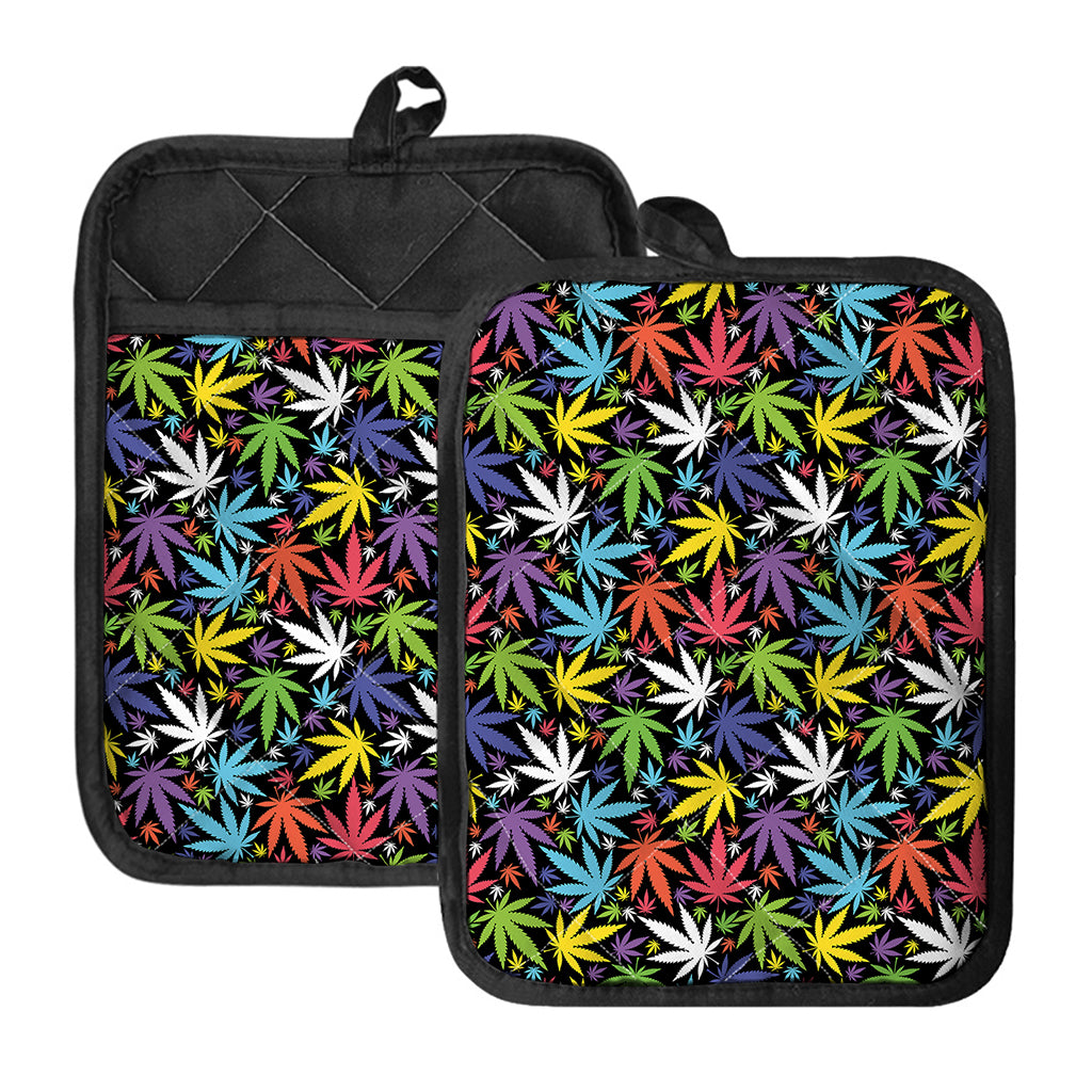 Colorful Weed Leaf Pattern Print Pot Holders With Pocket