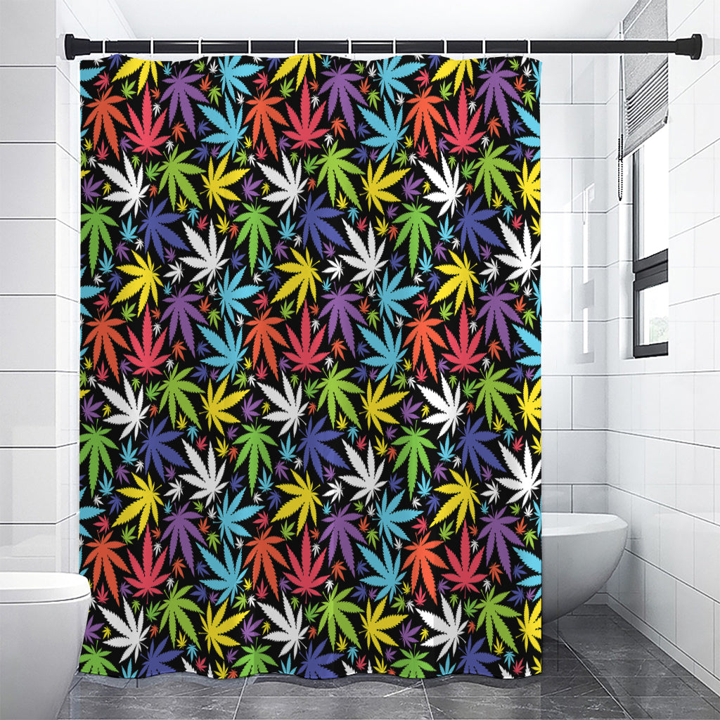 Colorful Weed Leaf Pattern Print Premium Shower Curtain