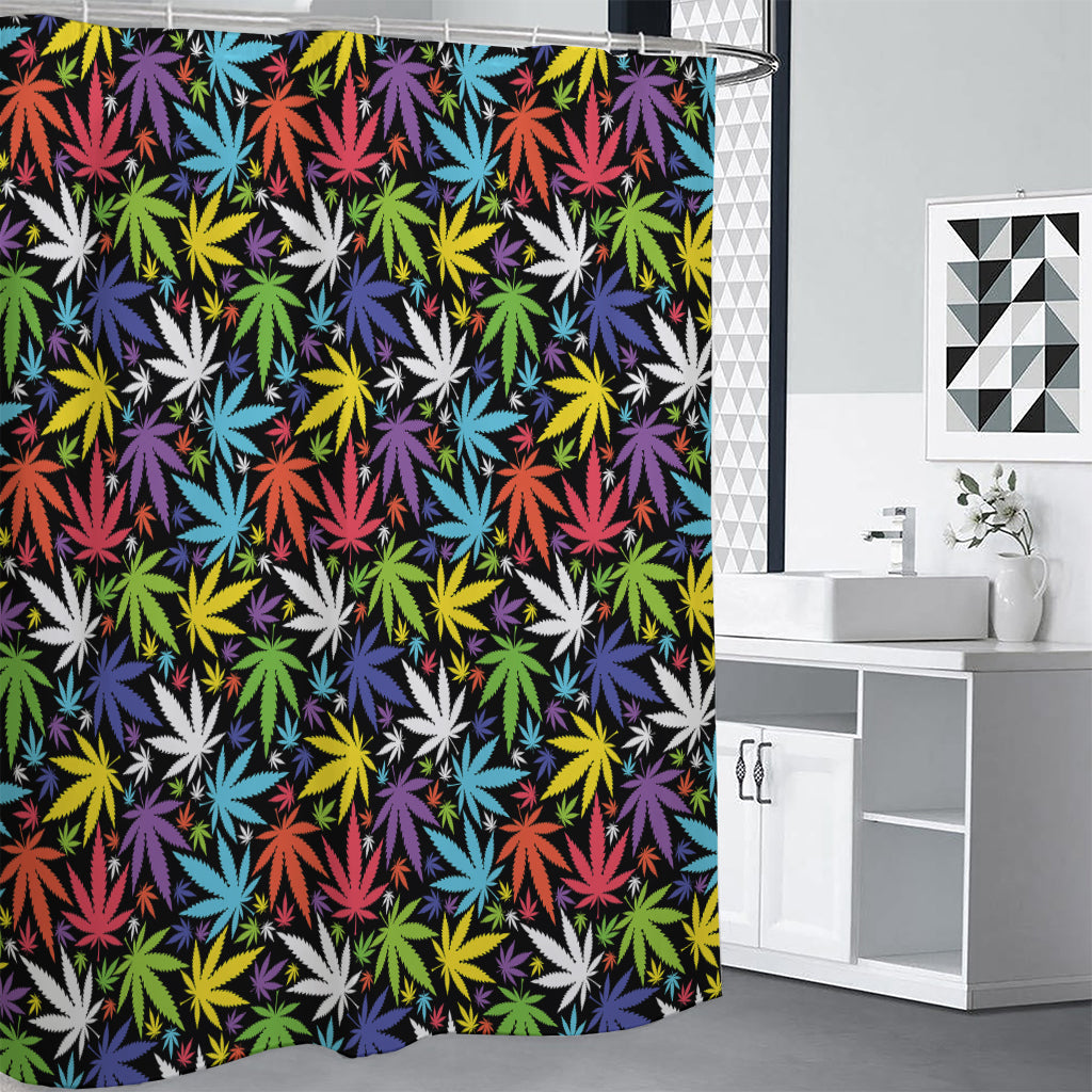 Colorful Weed Leaf Pattern Print Premium Shower Curtain