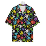 Colorful Weed Leaf Pattern Print Rayon Hawaiian Shirt