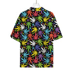 Colorful Weed Leaf Pattern Print Rayon Hawaiian Shirt