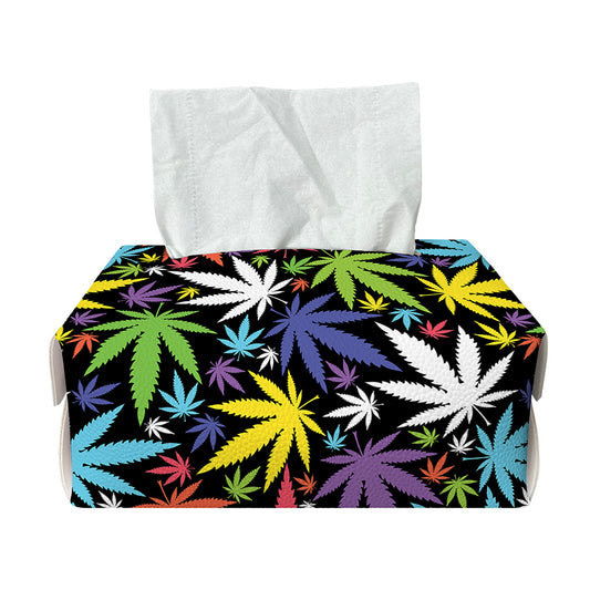 Colorful Weed Leaf Pattern Print Rectangle Tissue Box Cover