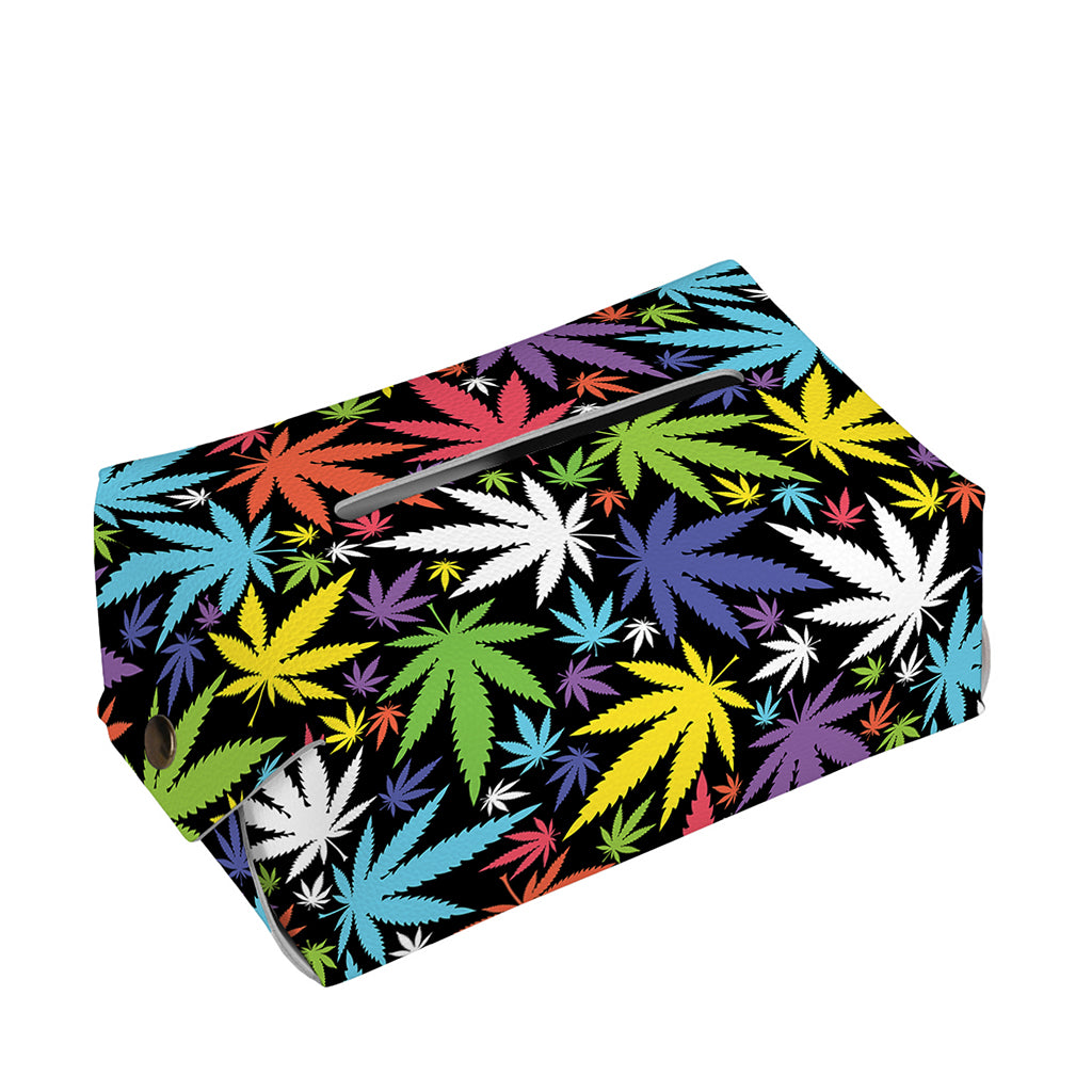 Colorful Weed Leaf Pattern Print Rectangle Tissue Box Cover