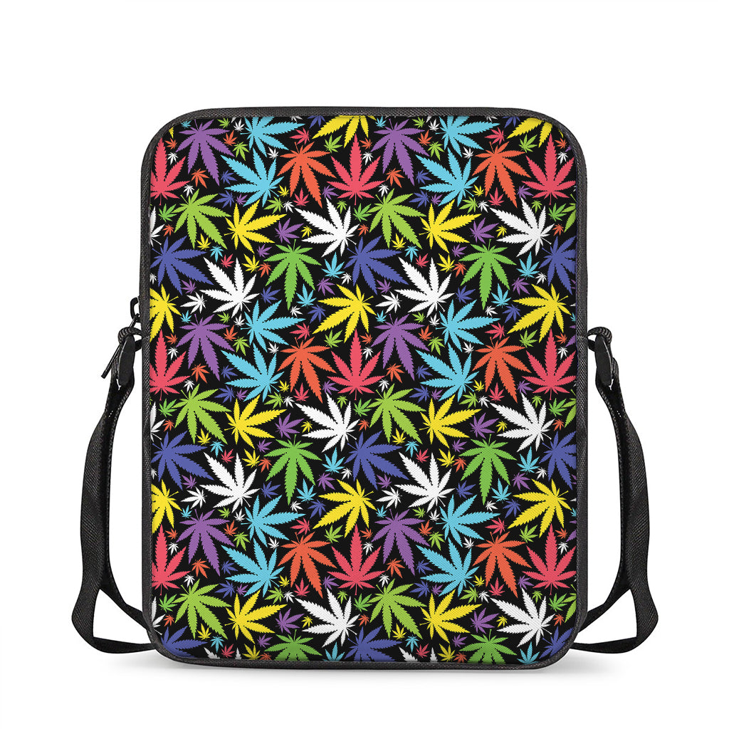 Colorful Weed Leaf Pattern Print Rectangular Crossbody Bag