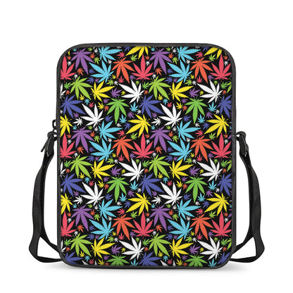 Colorful Weed Leaf Pattern Print Rectangular Crossbody Bag