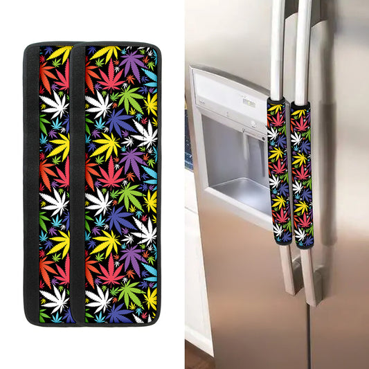 Colorful Weed Leaf Pattern Print Refrigerator Handle Covers