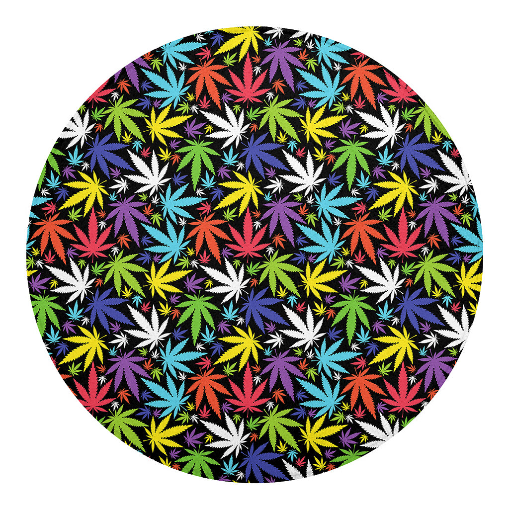 Colorful Weed Leaf Pattern Print Round Blanket