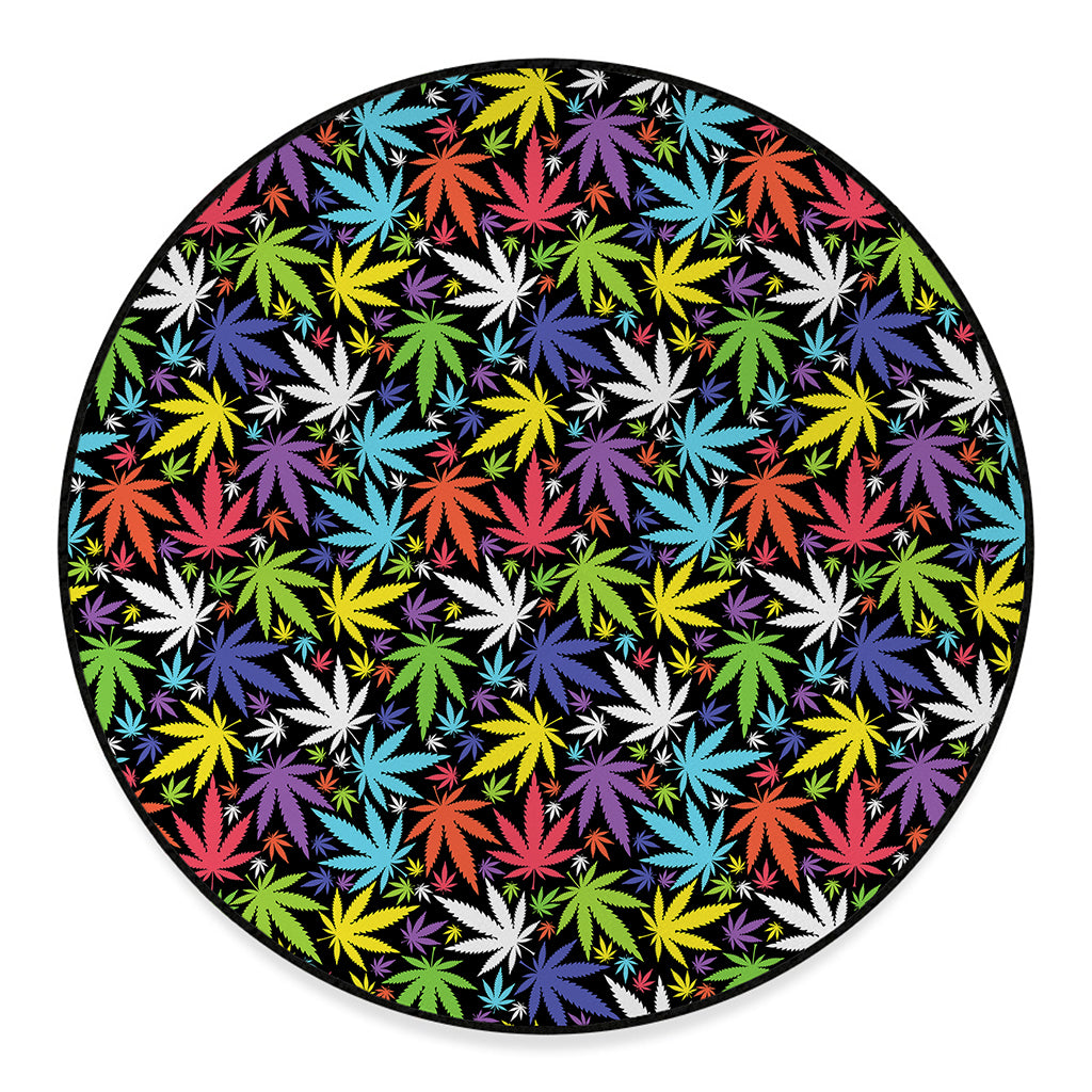 Colorful Weed Leaf Pattern Print Round Floor Mat