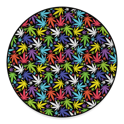 Colorful Weed Leaf Pattern Print Round Floor Mat