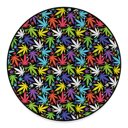 Colorful Weed Leaf Pattern Print Round Floor Mat