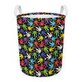 Colorful Weed Leaf Pattern Print Round Laundry Basket
