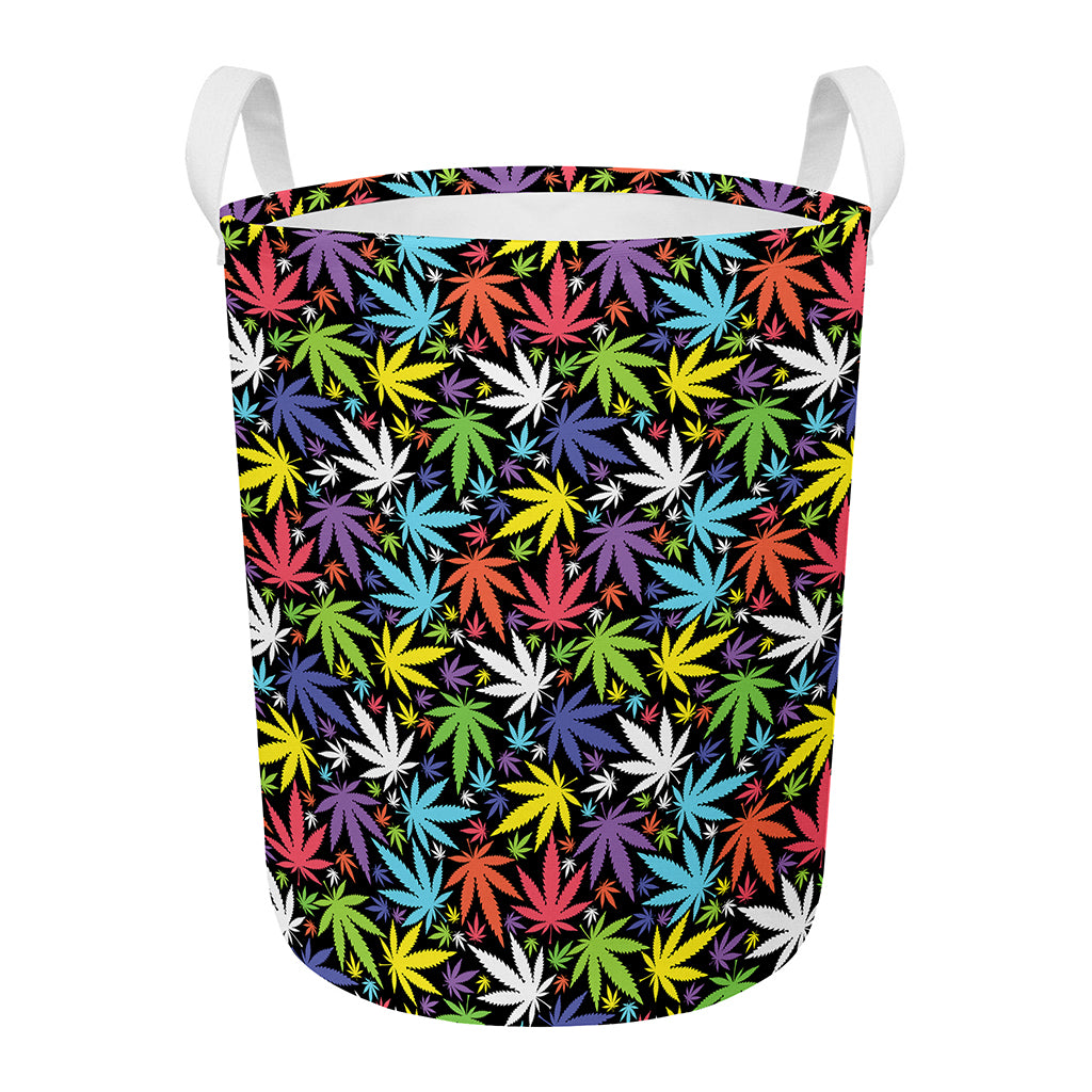 Colorful Weed Leaf Pattern Print Round Laundry Basket