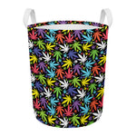 Colorful Weed Leaf Pattern Print Round Laundry Basket