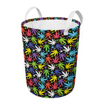 Colorful Weed Leaf Pattern Print Round Laundry Basket