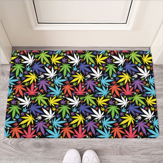 Colorful Weed Leaf Pattern Print Rubber Doormat