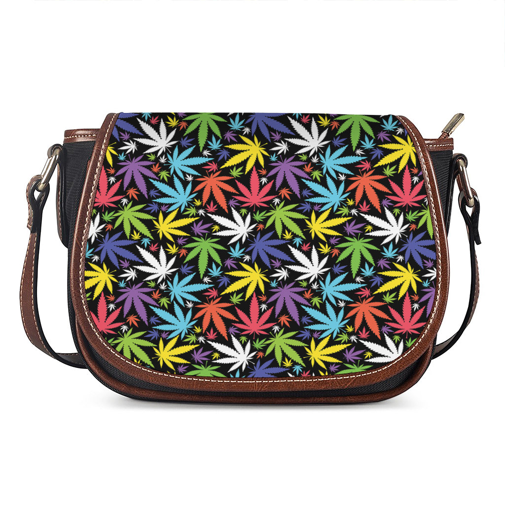 Colorful Weed Leaf Pattern Print Saddle Bag