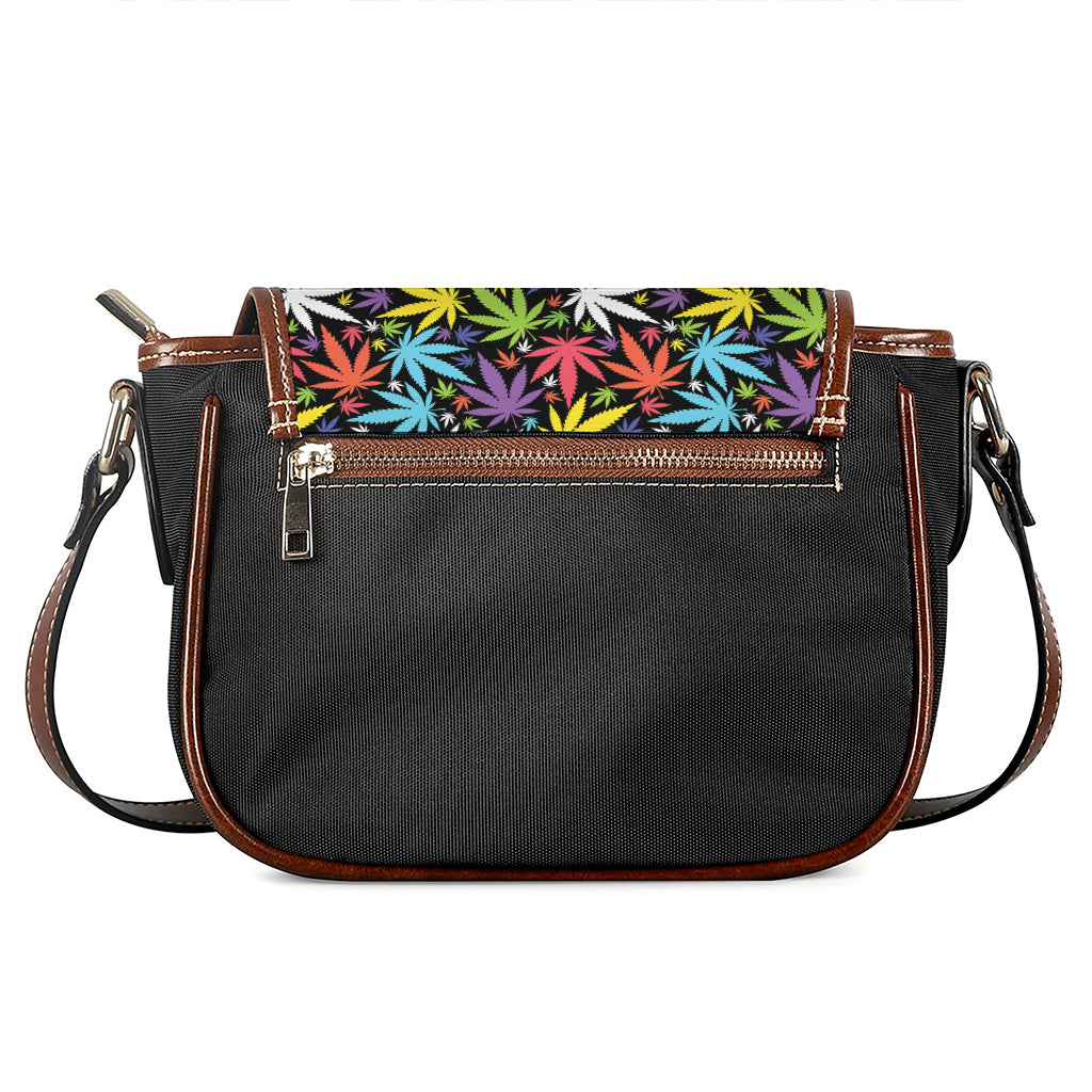 Colorful Weed Leaf Pattern Print Saddle Bag