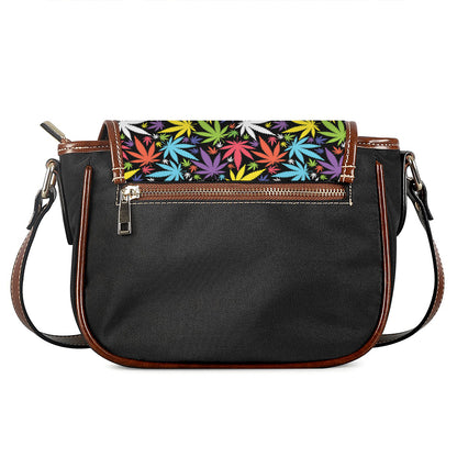 Colorful Weed Leaf Pattern Print Saddle Bag