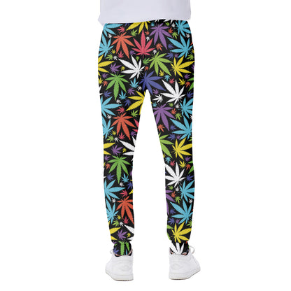 Colorful Weed Leaf Pattern Print Scuba Joggers