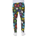 Colorful Weed Leaf Pattern Print Scuba Joggers