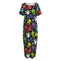 Colorful Weed Leaf Pattern Print Short Sleeve Long Nightdress