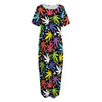 Colorful Weed Leaf Pattern Print Short Sleeve Long Nightdress