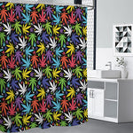 Colorful Weed Leaf Pattern Print Shower Curtain
