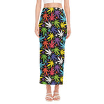 Colorful Weed Leaf Pattern Print Side Slit Maxi Skirt