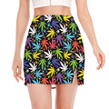 Colorful Weed Leaf Pattern Print Side Slit Mini Skirt