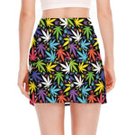 Colorful Weed Leaf Pattern Print Side Slit Mini Skirt