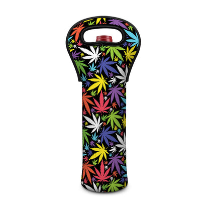 Colorful Weed Leaf Pattern Print Single Neoprene Wine Tote