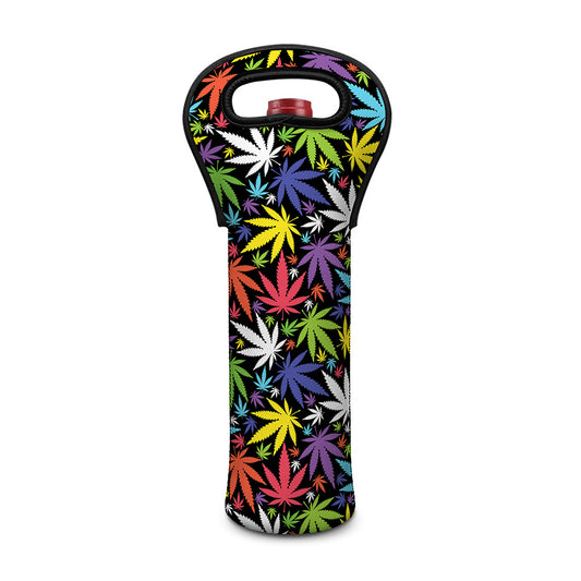Colorful Weed Leaf Pattern Print Single Neoprene Wine Tote