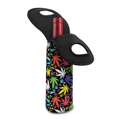 Colorful Weed Leaf Pattern Print Single Neoprene Wine Tote
