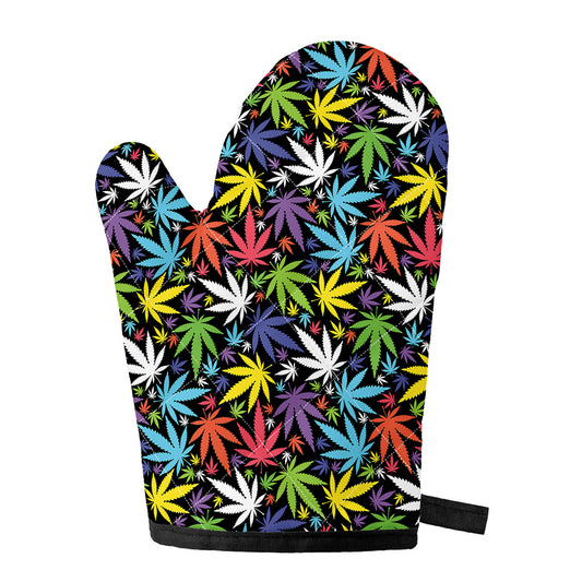 Colorful Weed Leaf Pattern Print Single Oven Mitt