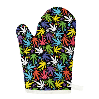 Colorful Weed Leaf Pattern Print Single Oven Mitt