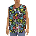 Colorful Weed Leaf Pattern Print Sleeveless Baseball Jersey
