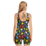 Colorful Weed Leaf Pattern Print Sleeveless One Piece Swimsuit