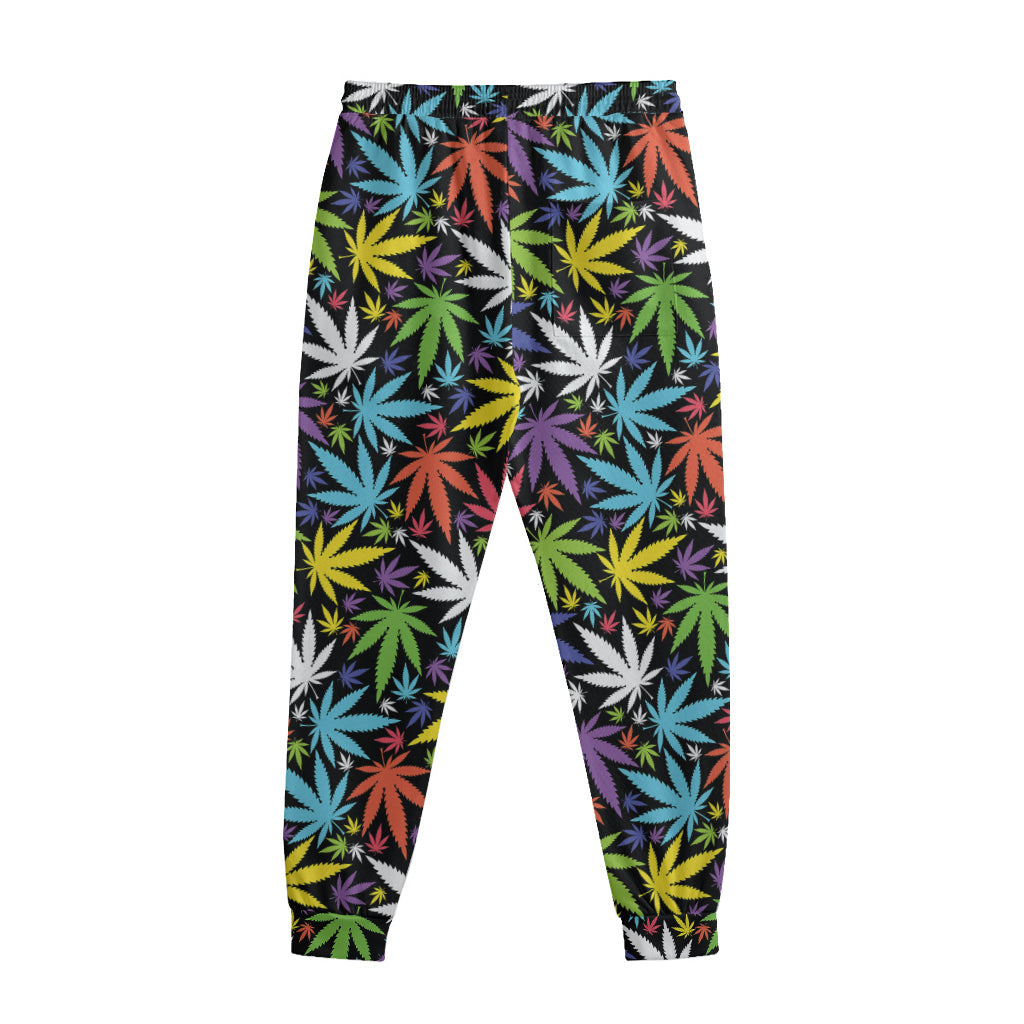 Colorful Weed Leaf Pattern Print Sweatpants