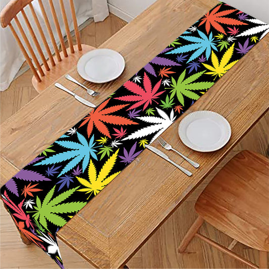 Colorful Weed Leaf Pattern Print Table Runner