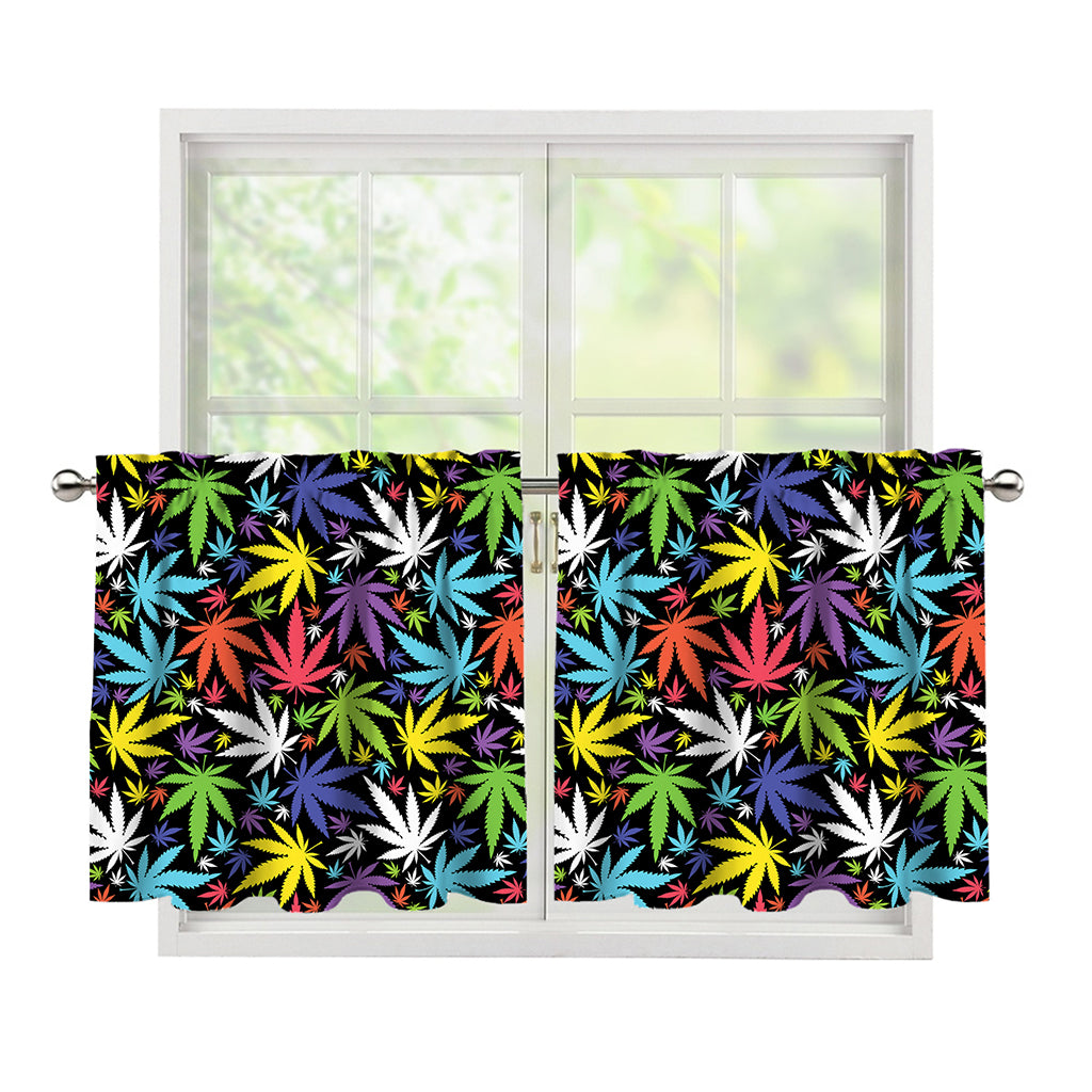 Colorful Weed Leaf Pattern Print Tier Curtains