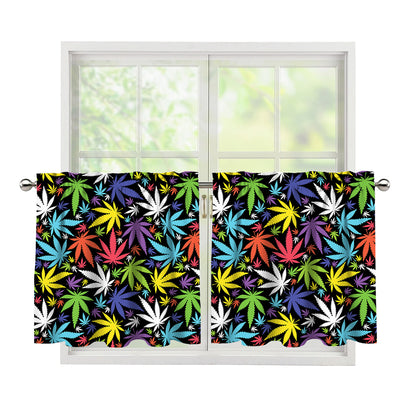Colorful Weed Leaf Pattern Print Tier Curtains
